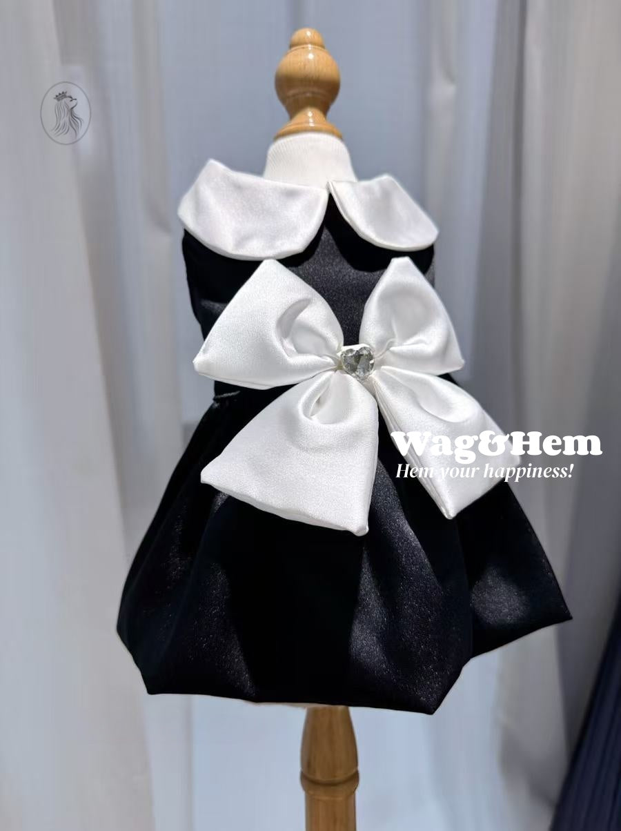 「黑鑽蝶影」鑲鑽蝴蝶結裙子｜頂級黑緞面料｜閃耀水鑽裙【PC系列】