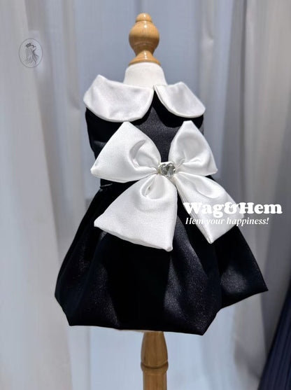 「黑鑽蝶影」鑲鑽蝴蝶結裙子｜頂級黑緞面料｜閃耀水鑽裙【PC系列】