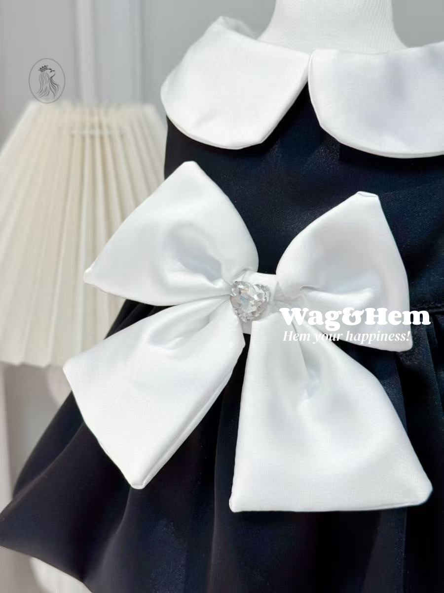 「黑鑽蝶影」鑲鑽蝴蝶結裙子｜頂級黑緞面料｜閃耀水鑽裙【PC系列】