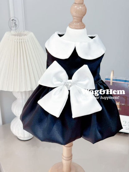 「黑鑽蝶影」鑲鑽蝴蝶結裙子｜頂級黑緞面料｜閃耀水鑽裙【PC系列】