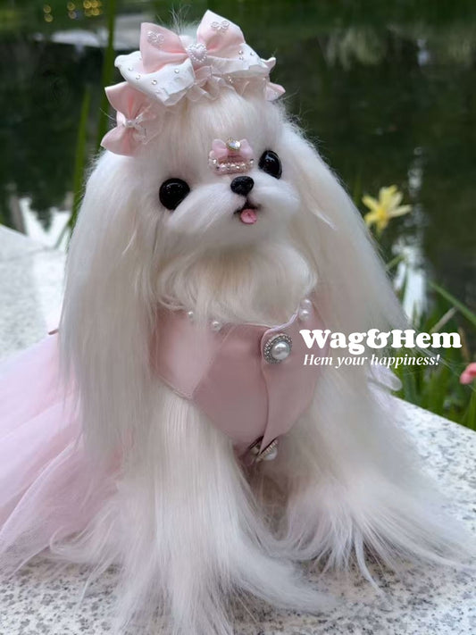 「粉黛凝光」粉緞透氣裙｜夢幻主題風｜珍珠蝴蝶結【PC系列】