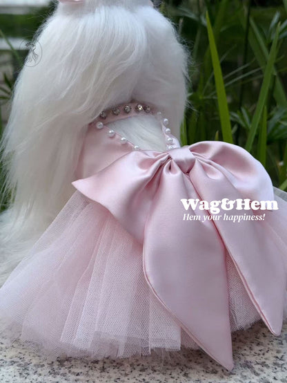 「粉黛凝光」粉緞透氣裙｜夢幻主題風｜珍珠蝴蝶結【PC系列】