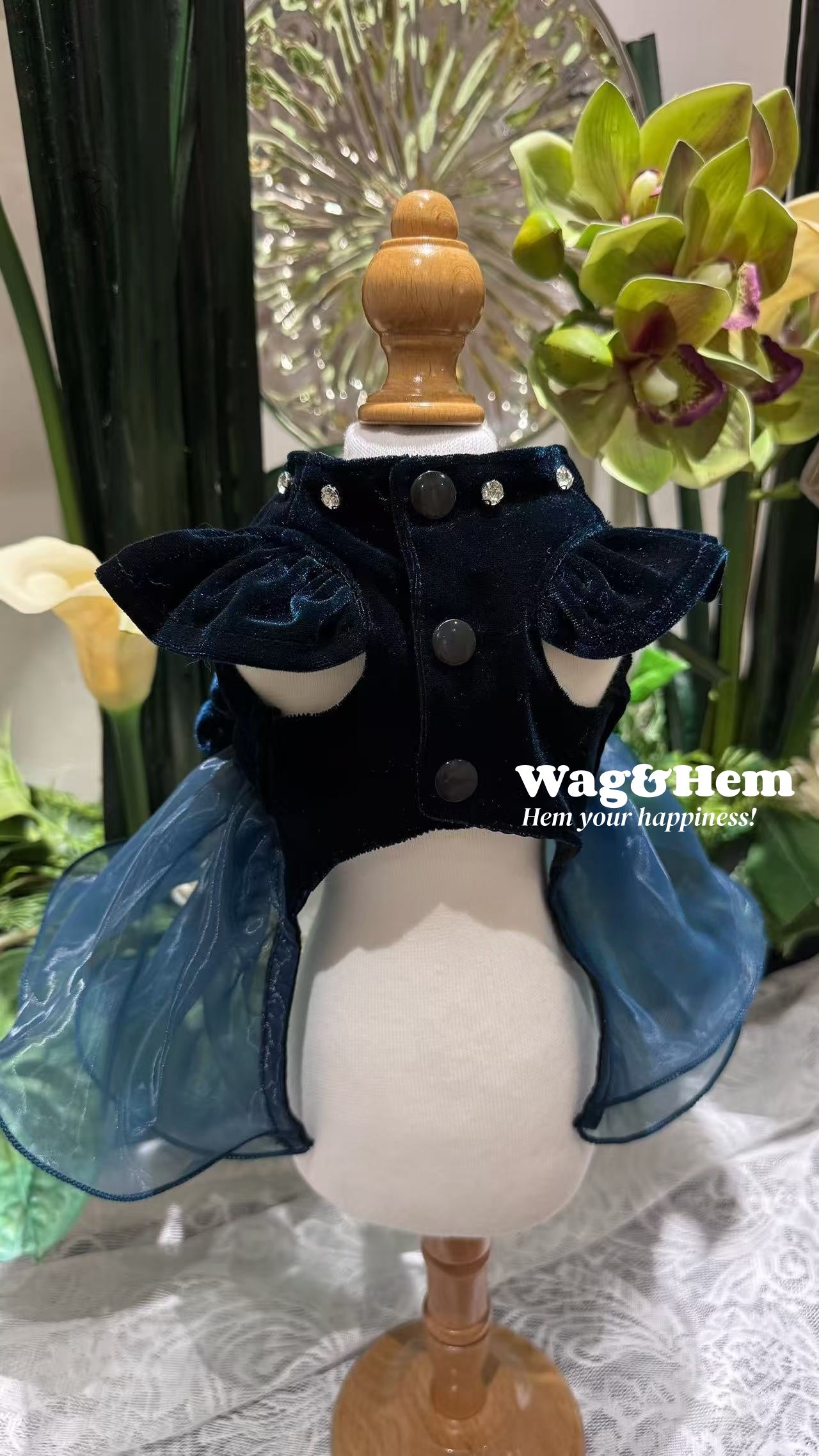 「夜宴星辰」立體花飾裙子｜深藍細閃絲絨｜透氣漸變紗裙【PC系列】