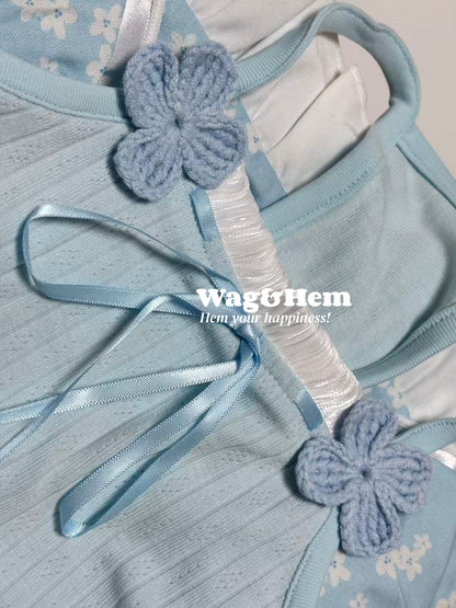 「春日藍調」淺藍坑條針織裙｜清新浪漫風｜透氣彈力【WH系列】