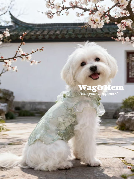 「青緹雅韻」中式真絲旗袍｜寵物婚禮｜高端布料【MM系列】