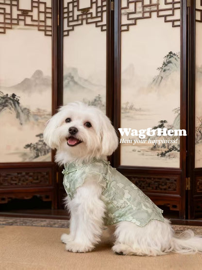 「青緹雅韻」中式真絲旗袍｜寵物婚禮｜高端布料【MM系列】