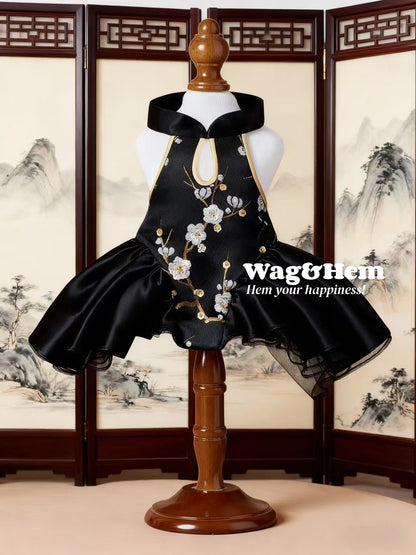 「墨染梅韻」中式真絲禮服裙｜寵物婚禮｜高端布料【MM系列】