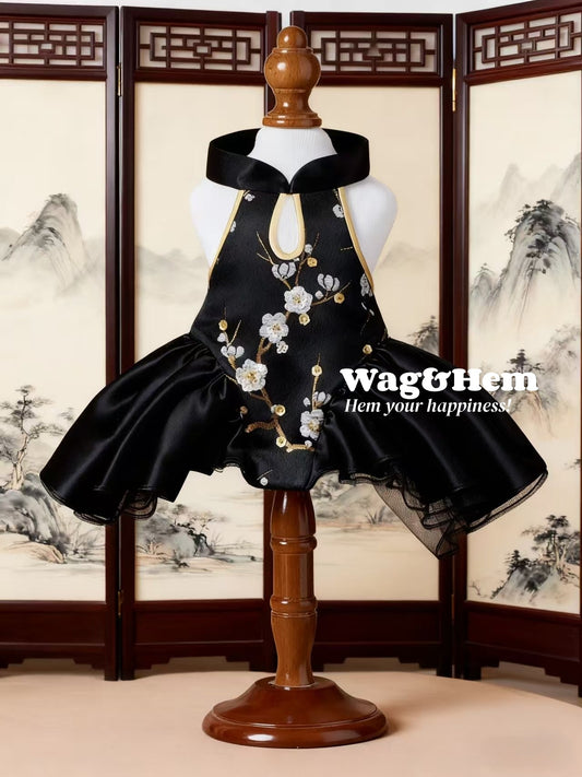 「墨染梅韻」中式真絲禮服裙｜寵物婚禮｜高端布料【MM系列】