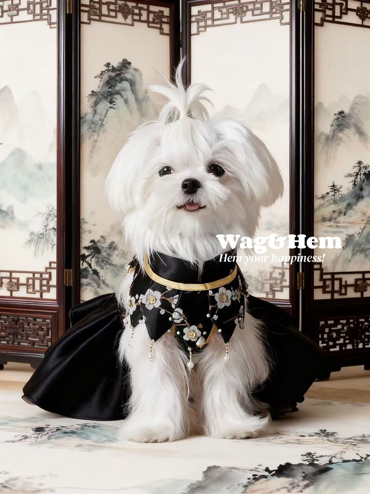 「墨染梅韻」中式真絲禮服裙｜寵物婚禮｜高端布料【MM系列】