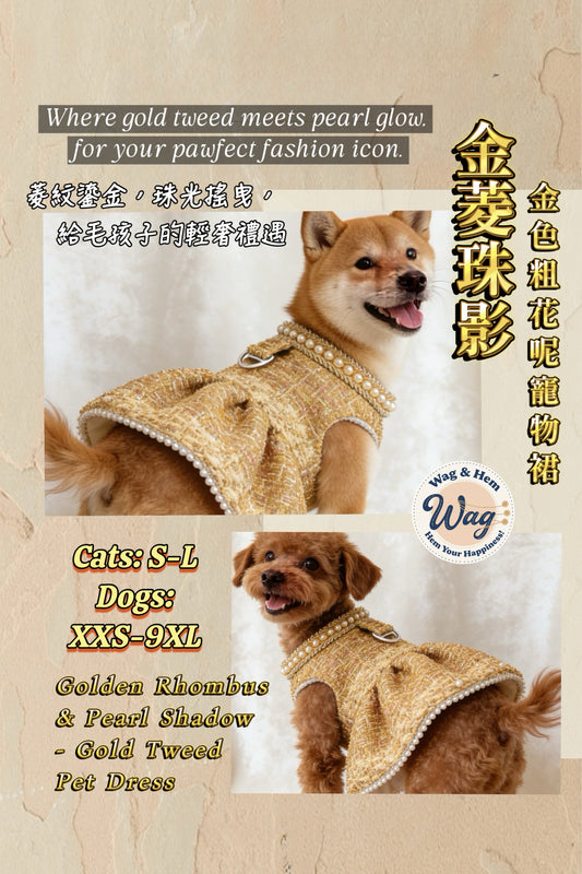 「金菱珠影」金色粗花呢寵物裙｜毛孩的輕奢時尚禮遇【WH系列】