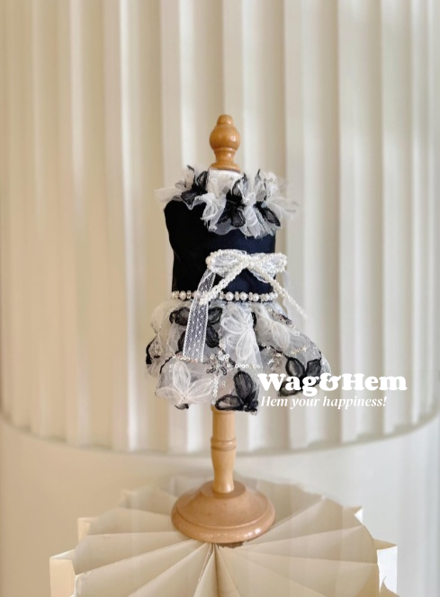 （度身訂製）「墨紗珠蝶」高級寵物禮服裙｜寵物婚禮｜高端布料【UT系列】