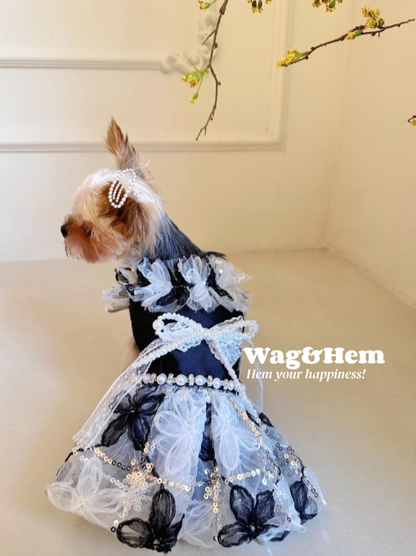 （度身訂製）「墨紗珠蝶」高級寵物禮服裙｜寵物婚禮｜高端布料【UT系列】