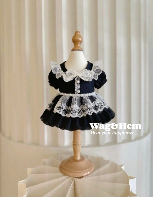 （度身訂製）「墨紗珠蝶」高級寵物禮服裙｜寵物婚禮｜高端布料【UT系列】