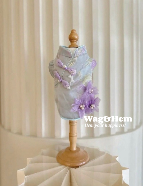 （度身訂製）「紫絡雲緞」高級寵物禮服裙｜寵物婚禮｜高端布料【UT系列】