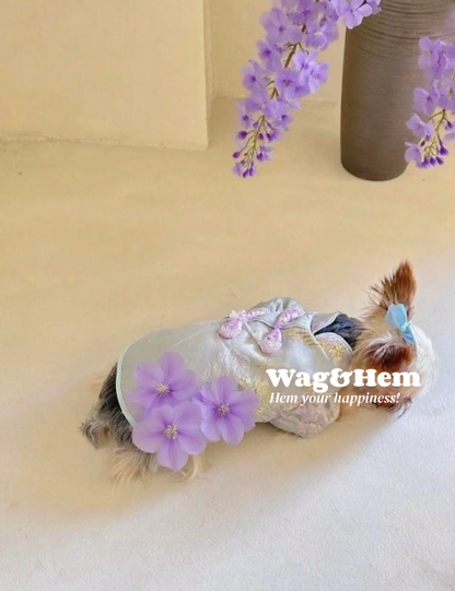 （度身訂製）「紫絡雲緞」高級寵物禮服裙｜寵物婚禮｜高端布料【UT系列】
