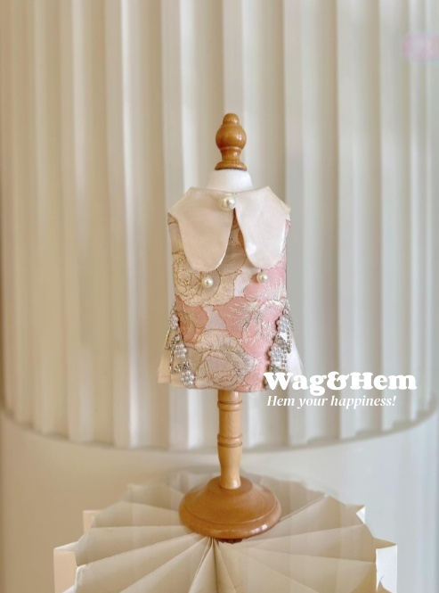 （度身訂製）「珠領花蘊」高級寵物禮服裙｜寵物婚禮｜高端布料【UT系列】