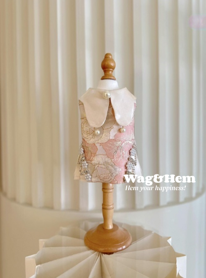 （度身訂製）「珠領花蘊」高級寵物禮服裙｜寵物婚禮｜高端布料【UT系列】