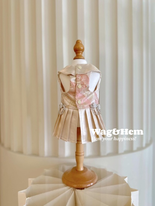 （度身訂製）「珠領花蘊」高級寵物禮服裙｜寵物婚禮｜高端布料【UT系列】