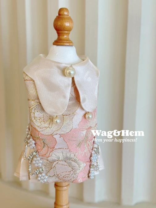 （度身訂製）「珠領花蘊」高級寵物禮服裙｜寵物婚禮｜高端布料【UT系列】