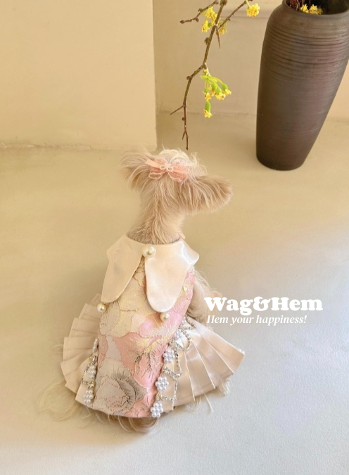 （度身訂製）「珠領花蘊」高級寵物禮服裙｜寵物婚禮｜高端布料【UT系列】