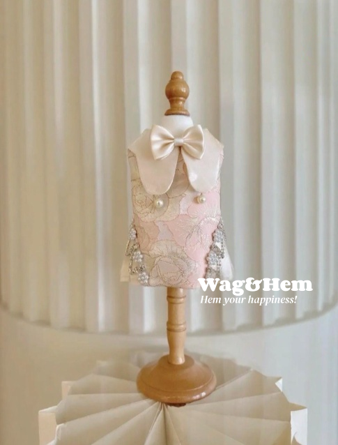 （度身訂製）「珠領花蘊」高級寵物禮服裙｜寵物婚禮｜高端布料【UT系列】