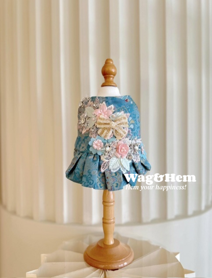 （度身訂製）「錦繡花漾」高級寵物禮服裙 ｜寵物婚禮｜高端布料【UT系列】