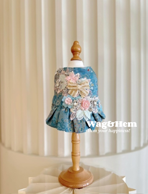 （度身訂製）「錦繡花漾」高級寵物禮服裙 ｜寵物婚禮｜高端布料【UT系列】