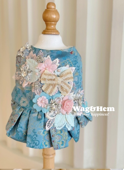 （度身訂製）「錦繡花漾」高級寵物禮服裙 ｜寵物婚禮｜高端布料【UT系列】