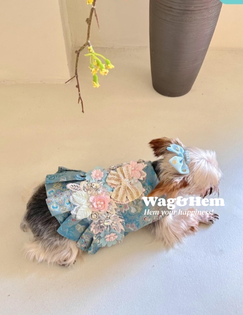 （度身訂製）「錦繡花漾」高級寵物禮服裙 ｜寵物婚禮｜高端布料【UT系列】