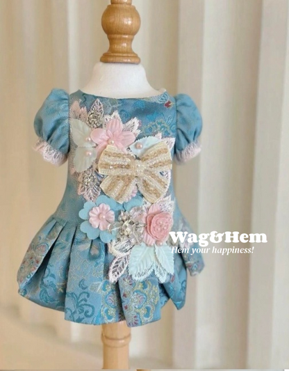 （度身訂製）「錦繡花漾」高級寵物禮服裙 ｜寵物婚禮｜高端布料【UT系列】