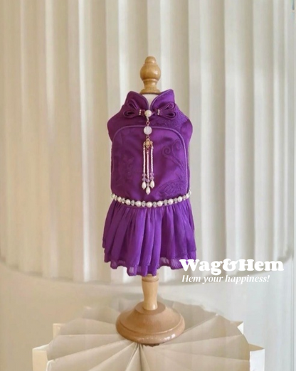 （度身訂製）「紫韻綴珠」高級寵物禮服裙 ｜寵物婚禮｜高端布料【UT系列】