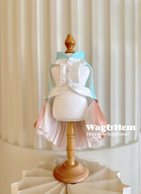 （度身訂製）「幻彩珠花」高級寵物禮服裙 (5色可選)｜寵物婚禮｜高端布料【UT系列】