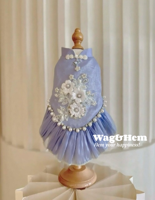 （度身訂製）「幻彩珠花」高級寵物禮服裙 (5色可選)｜寵物婚禮｜高端布料【UT系列】