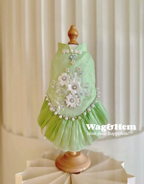 （度身訂製）「幻彩珠花」高級寵物禮服裙 (5色可選)｜寵物婚禮｜高端布料【UT系列】