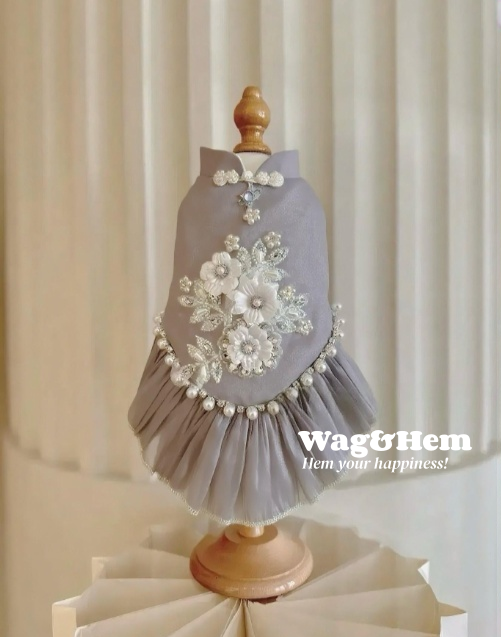 （度身訂製）「幻彩珠花」高級寵物禮服裙 (5色可選)｜寵物婚禮｜高端布料【UT系列】