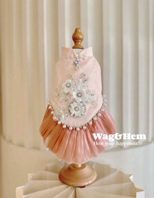 （度身訂製）「幻彩珠花」高級寵物禮服裙 (5色可選)｜寵物婚禮｜高端布料【UT系列】