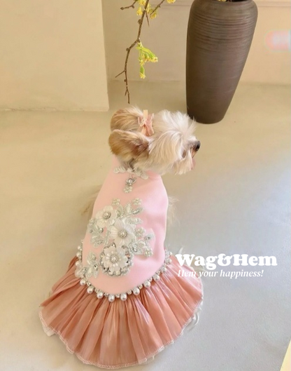 （度身訂製）「幻彩珠花」高級寵物禮服裙 (5色可選)｜寵物婚禮｜高端布料【UT系列】