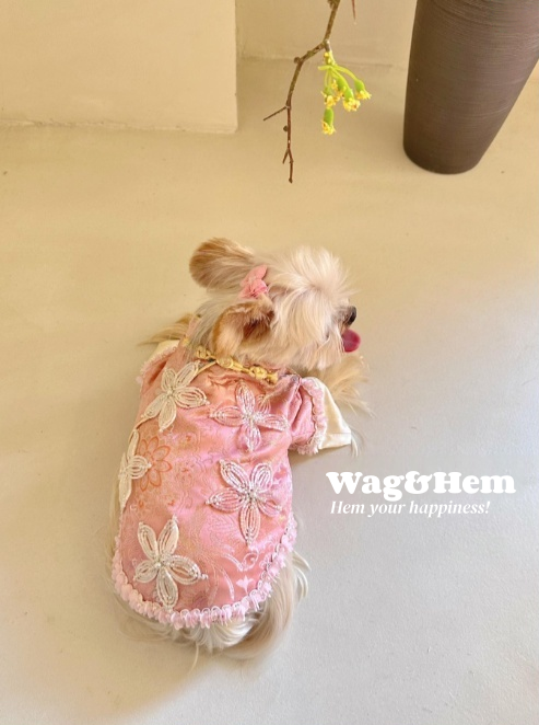 （度身訂製）「粉繡華章」高級寵物禮服裙 ｜寵物婚禮｜高端布料【UT系列】