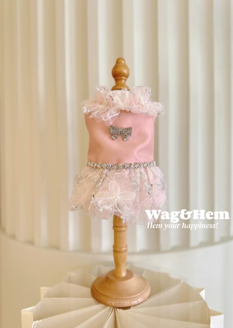 （度身訂製）「粉紗鑽蝶」高級寵物禮服裙 ｜寵物婚禮｜高端布料【UT系列】