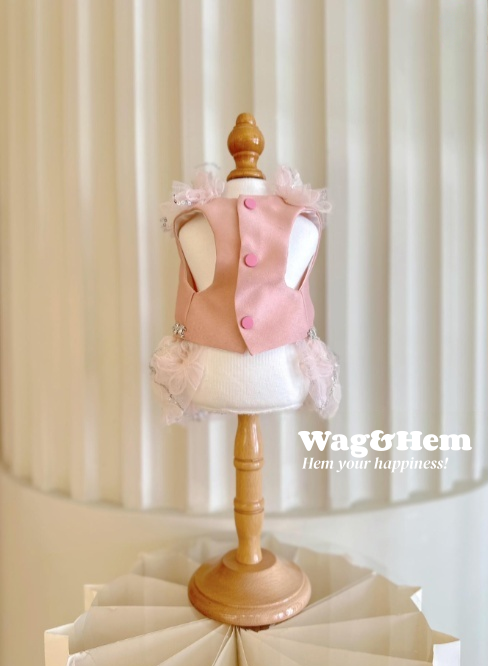（度身訂製）「粉紗鑽蝶」高級寵物禮服裙 ｜寵物婚禮｜高端布料【UT系列】