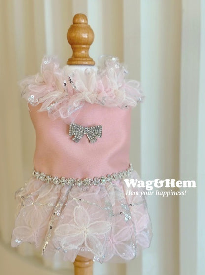 （度身訂製）「粉紗鑽蝶」高級寵物禮服裙 ｜寵物婚禮｜高端布料【UT系列】