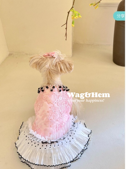 （度身訂製）「粉綾珠魅」高級寵物禮服裙｜寵物婚禮｜高端布料【UT系列】