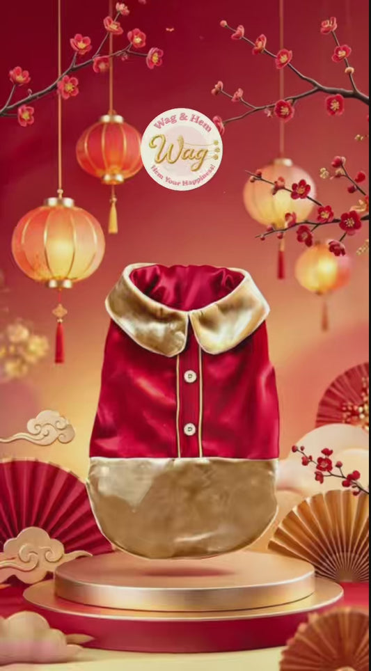 「華彩金絨」เสื้อกล้ามกำมะหยี่สัมผัสนุ่มประดับเพชร รุ่นปีใหม่|ชุดตรุษจีนสำหรับสัตว์เลี้ยง【ซีรีส์ปีใหม่】