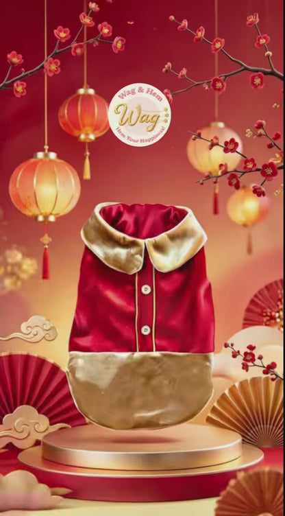 「華彩金絨」新年版金鑽絨親膚背心｜寵物賀歲禮服【新年系列】