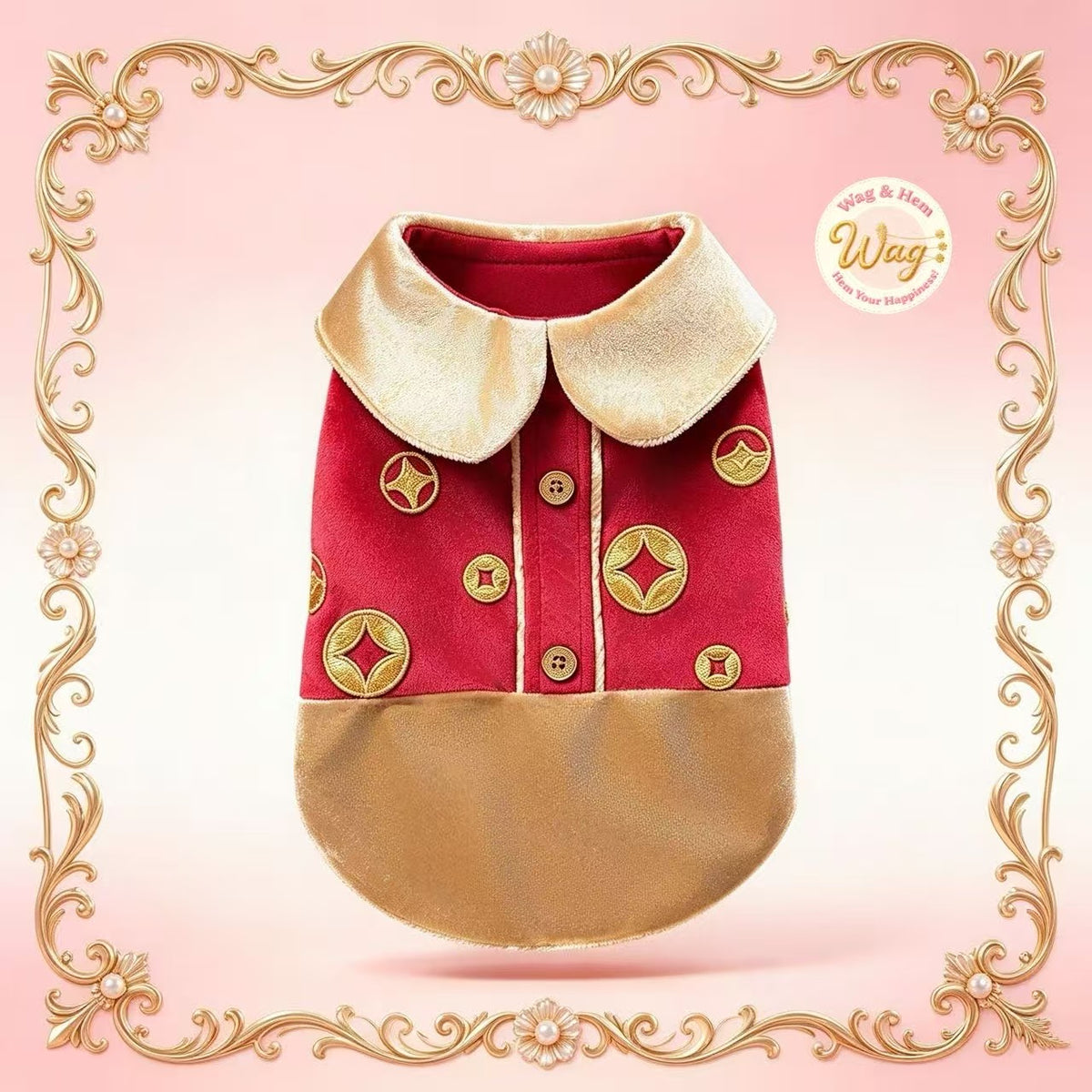 「華彩金絨」新年版金鑽絨親膚背心｜寵物賀歲禮服【新年系列】