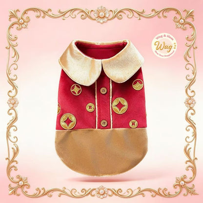 「華彩金絨」新年版金鑽絨親膚背心｜寵物賀歲禮服【新年系列】
